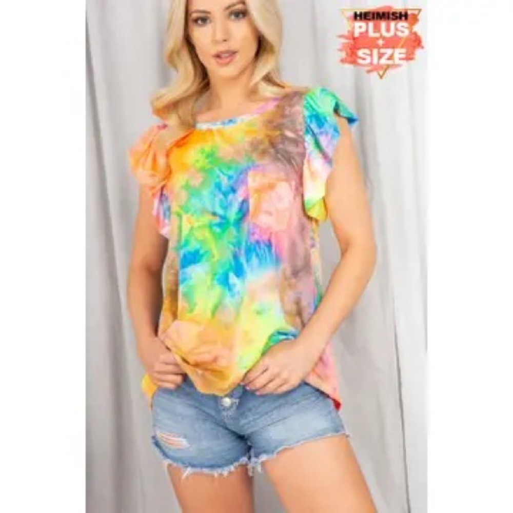 Tie Dye Ruffled Sleeve with Pocket